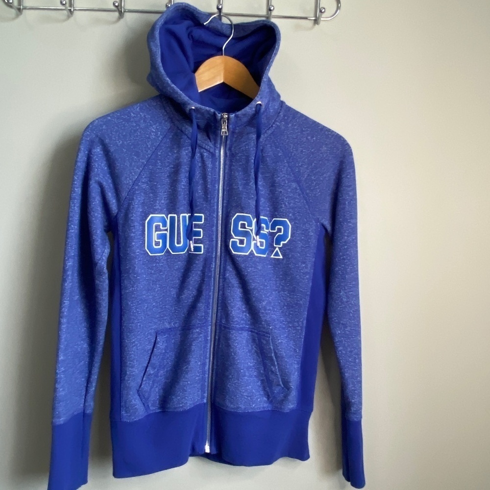Guess Women's Purplish-Blue Full Zip Hoodie Jacket Long Sleeve‎ Size Medium
